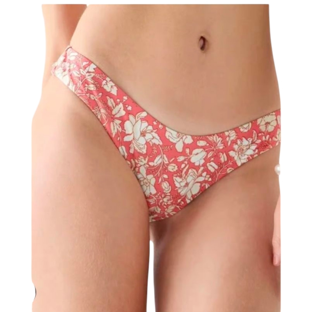 NWT J. Crew Curved-Waist Cheeky Bikini Bottom Pink Tossed Floral High-Cut Size L